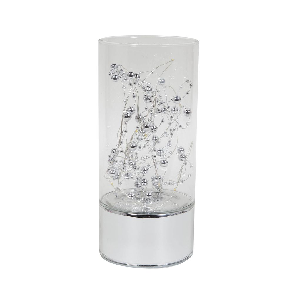 20cm Hestia Silver Glass Decorative Light Tube