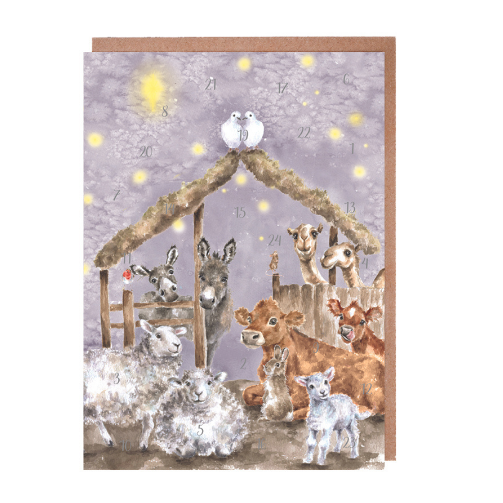 A5 away in a manger christmas advent calendar card  wrendale designs