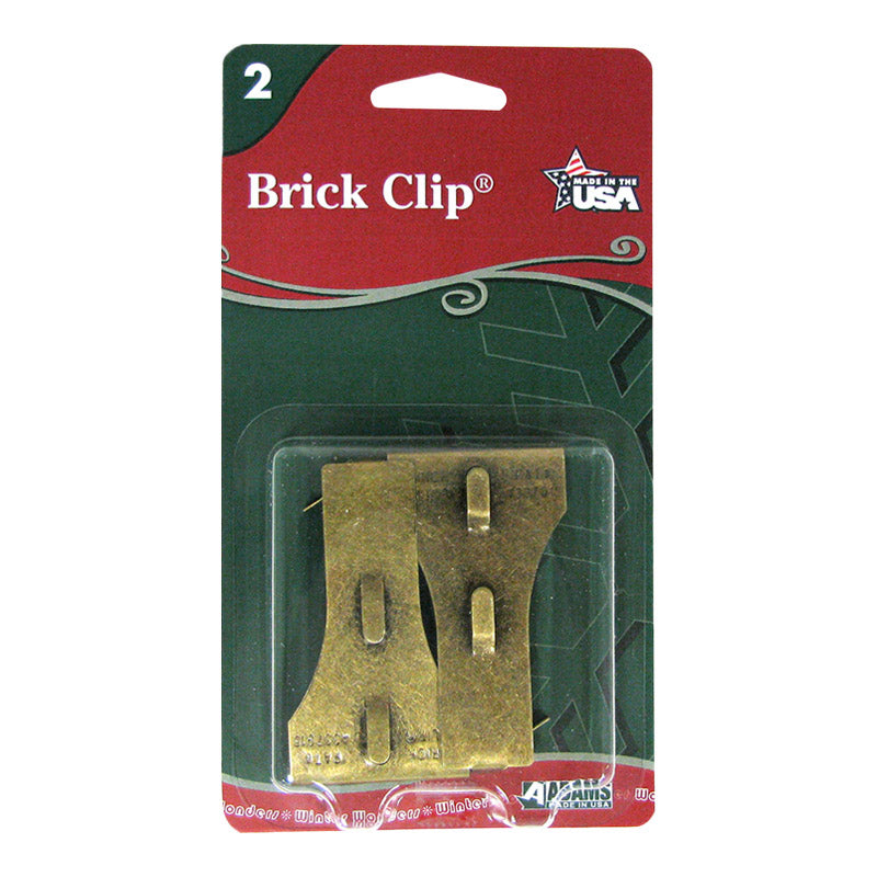 adams 2 pack brass brick clips for hanging decorations on bricks.  No need to drill hole and no damage.