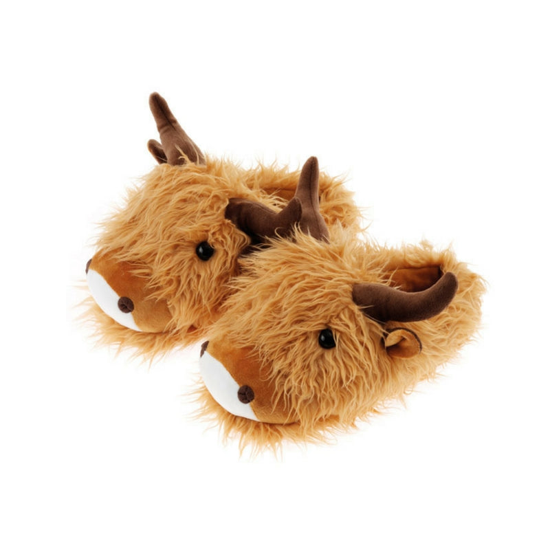 aroma home fuzzy friends highland cow novelty slippers for adults